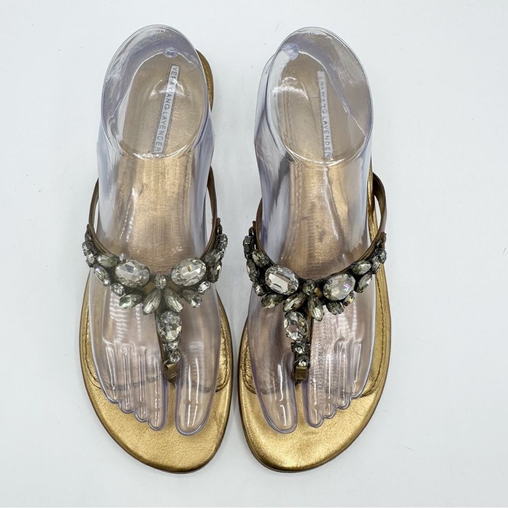 Vera Wang Lavender Shoes Womens Nicole Crystal Jewel Sandals Thong Gold Wedge 10